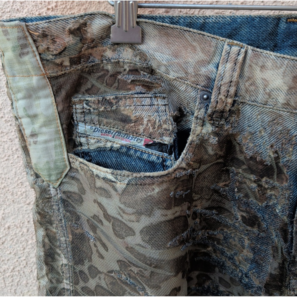 Diesel Mens 2010 D-MACS-FSE-2 Jeans 32 Blue Brown Distressed Laser Cut Denim - Picture 6 of 16
